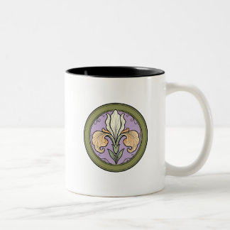 Muted Vintage Art Nouveau Iris Floral Two-Tone Coffee Mug