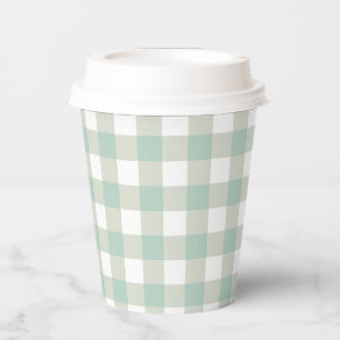 Muted Vintage Classic Gingham Check Greyish Blue Paper Cups