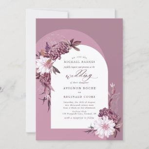 Muted Violet Dusty Purple Floral Arch Wedding Invitation