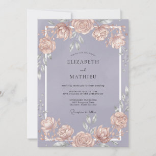 Muted Violet Peach Vine Wedding Invitation
