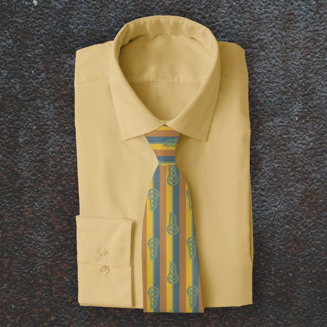 Muted Warm Colour Retro Lacrosse Sticks and Stripe Tie (Creator Uploaded)