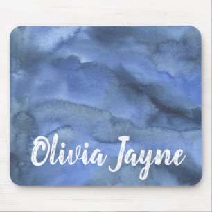 Muted Watercolor Blue Texture Name Custom Mouse Mat