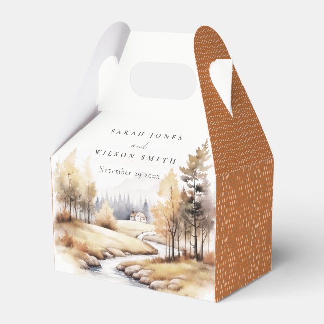 Muted Watercolor Fall Autumn Landscape Wedding Favour Box (Front Side)