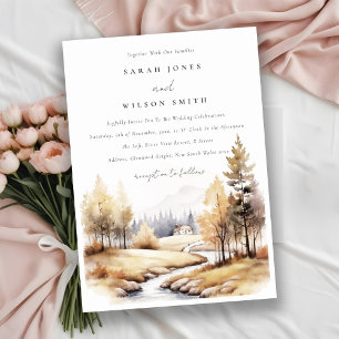Muted Watercolor Fall Autumn Landscape Wedding Invitation