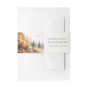 Muted Watercolor Fall Autumn Landscape Wedding Invitation Belly Band