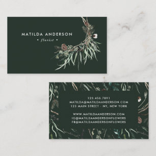 Muted watercolor floral florist elegant green business card