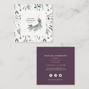 Muted watercolor floral modern elegant purple square business card