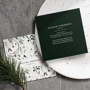 Muted watercolor floral modern elegant stylish square business card