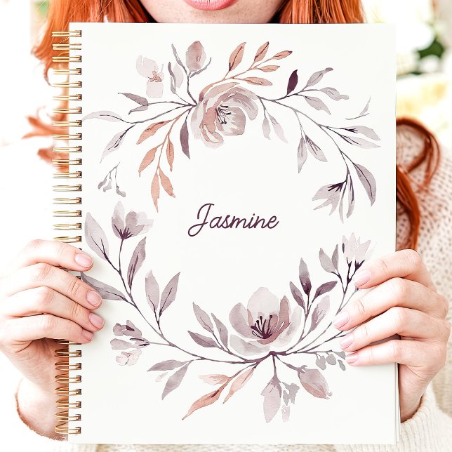 Muted Watercolor Floral Wreath Custom Name Planner (Creator Uploaded)