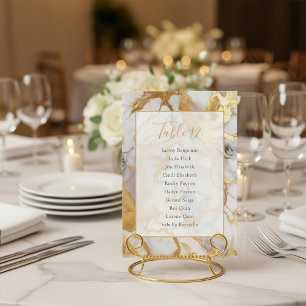 Muted white and gold marble Table Number