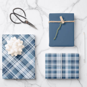 Muted Winter Tartan Plaid in Shades of Blues... Wrapping Paper Sheet