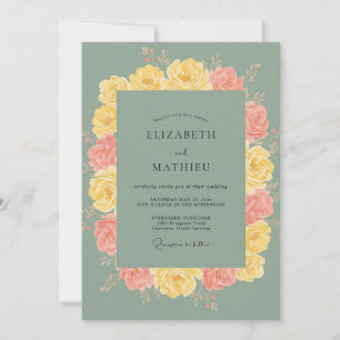 Muted Yellow Peony Wedding Invitation