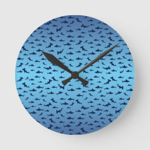 Mutilple Hammer Head Sharks Round Clock