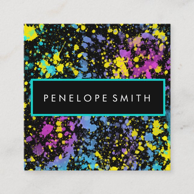 Mutlicolor Paint Splatter Makeup Artist  Square Business Card (Front)