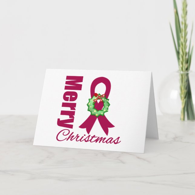 Mutliple Myeloma Awareness Merry Christmas Ribbon Holiday Card (Front)