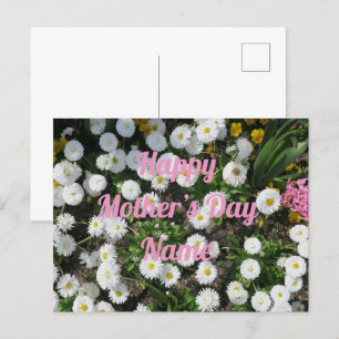 muttertag,kleine weiße frühlingsblume rosa schrift postcard