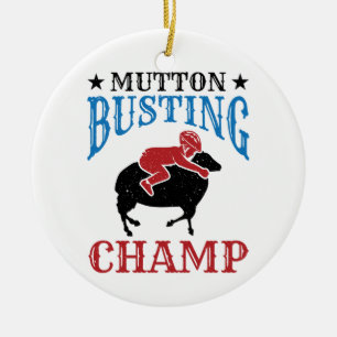 Mutton Busting Champ Sheep Riding Ceramic Tree Decoration