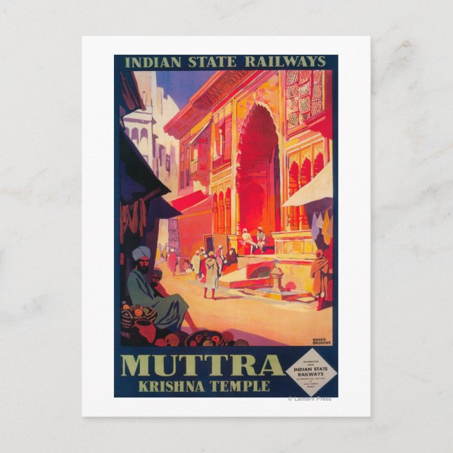 Muttra Krishna Temple Travel Poster Postcard (Front)