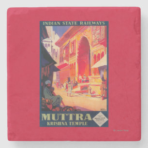Muttra Krishna Temple Travel Poster Stone Coaster