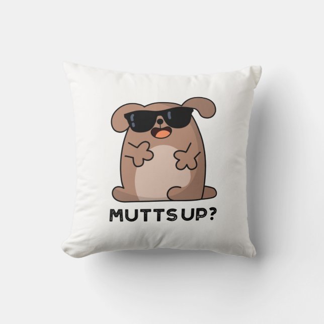 Mutts Up Funny Doggie Pun Cushion (Front)