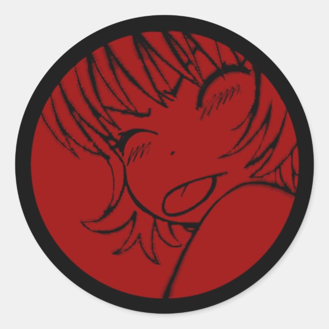 muuhh - cute anime - kawaii >_< red classic round sticker (Front)