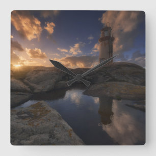 Muxia Lighthouse Galicia, Spain Square Wall Clock