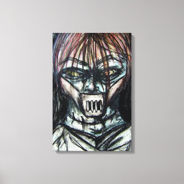 Muzzled Patient in Straitjacket Charcoal Art Canvas Print (Front)