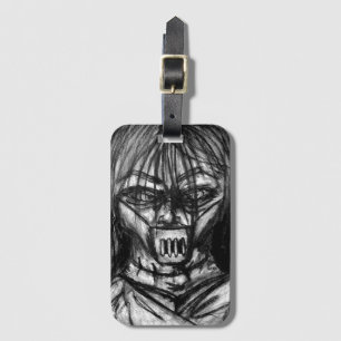Muzzled Patient in Straitjacket Charcoal Art Luggage Tag