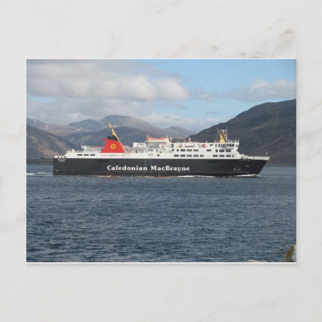 MV ISLE OF LEWIS LEAVING ULLAPOOL POSTCARD (Front)