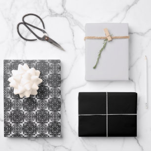 MVB Black Faux Lace Gray Wrapping Paper Sheet