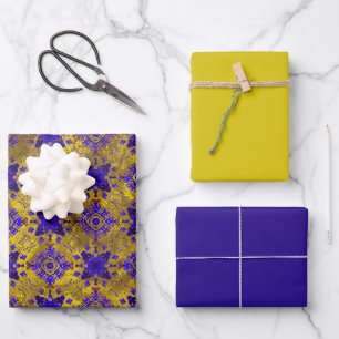 MVB Faux Gold Suede Royal Blue Design Wrapping Paper Sheet