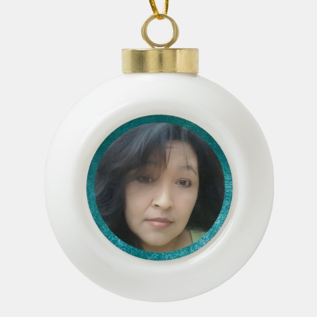 MVB Faux Velvet Teal Customisable Design Ceramic Ball Christmas Ornament (Front)