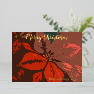 MVB Merry Christmas Traditional Poinsettia Design Foil Holiday Card