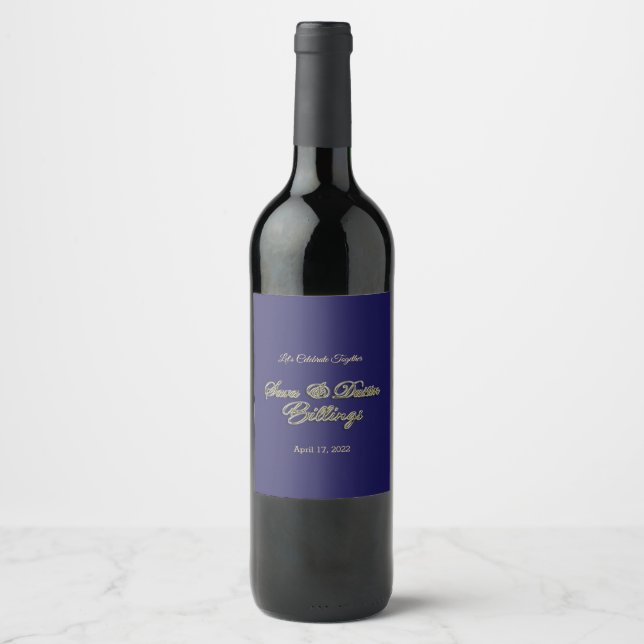MVB Navy Faux Metallic Gold Design Wine Label (Front)
