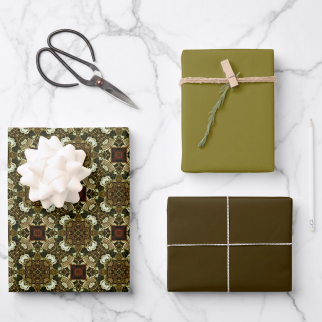 MVB Rich Bronze Gold Pattern Design Wrapping Paper Sheet (Front)