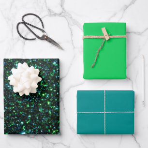 MVB Sparkly Green Blue Design Wrapping Paper Sheet