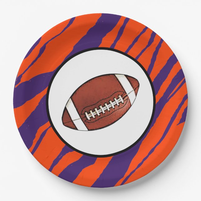 MVB Tiger Stripes Design- Orange & Purple Football Paper Plate (Front)