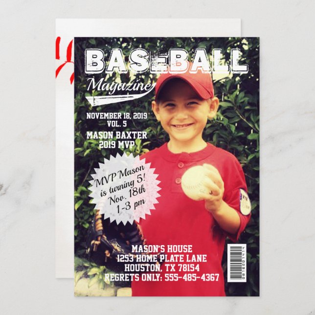 MVP All-Star Baseball Magazine Cover Birthday Invitation (Front/Back)