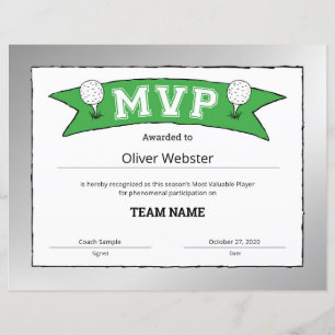 MVP Player - MVP Certificates - Golf Certificates