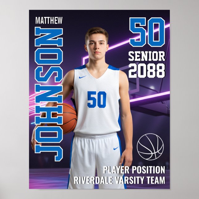 MVP Player Portrait Senior Basketball Photo Sports Poster (Front)
