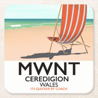 Mwnt, Ceredigion Wales travel poster Square Paper Coaster