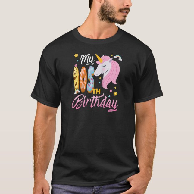 My 105th Birthday Pink Unicorn Doughnut 101 Year O T-Shirt (Front)