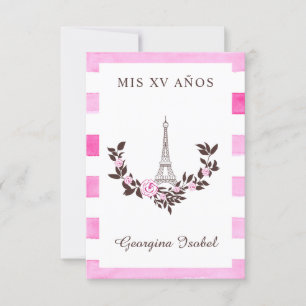 My 15 Years Old Floral Design Paris Rosa Rayas Thank You Card