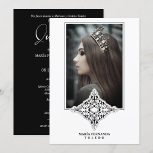 My 15 Years Spanish Photo Black Lace Effect Invitation