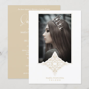My 15 Years Spanish Photo Golden Lace Effect Invitation