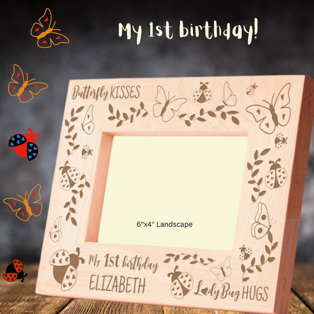 My 1st Birthday Buttefly-Ladybug Personalised 6x4 Etched Frames (Creator Uploaded)