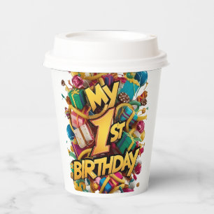 My 1st Birthday Cookies Cake And Balloons Paper Cups