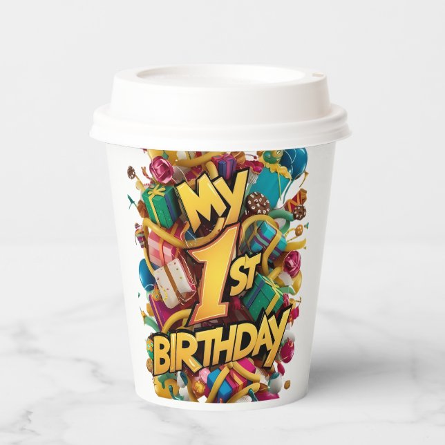 My 1st Birthday Cookies Cake And Balloons  Paper Cups (Front)