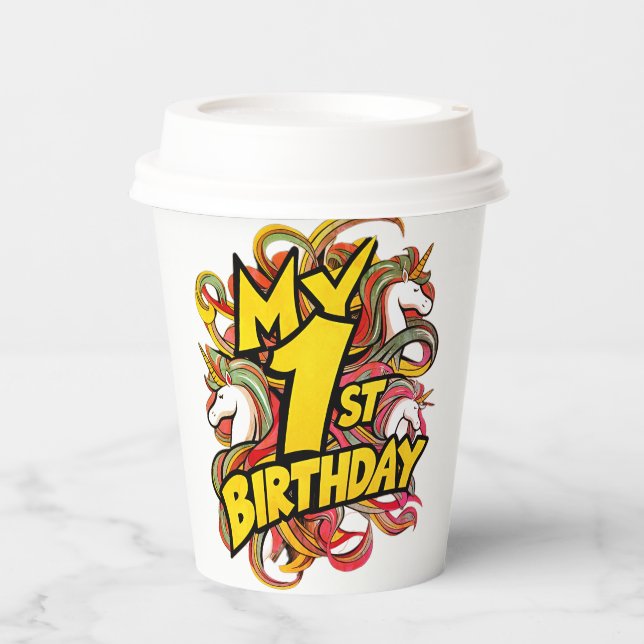 My 1st Birthday With Unicorns Paper Cups (Front)