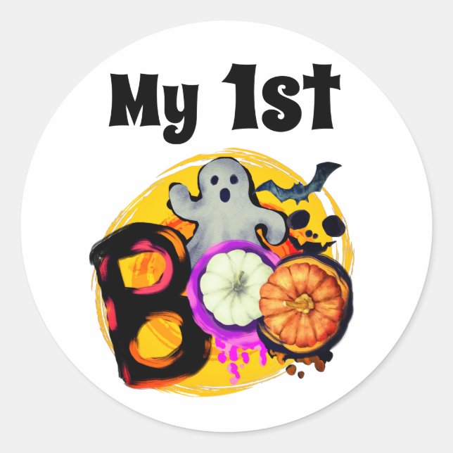 My 1st Boo Cute Ghost Baby's 1st Halloween   Classic Round Sticker (Front)